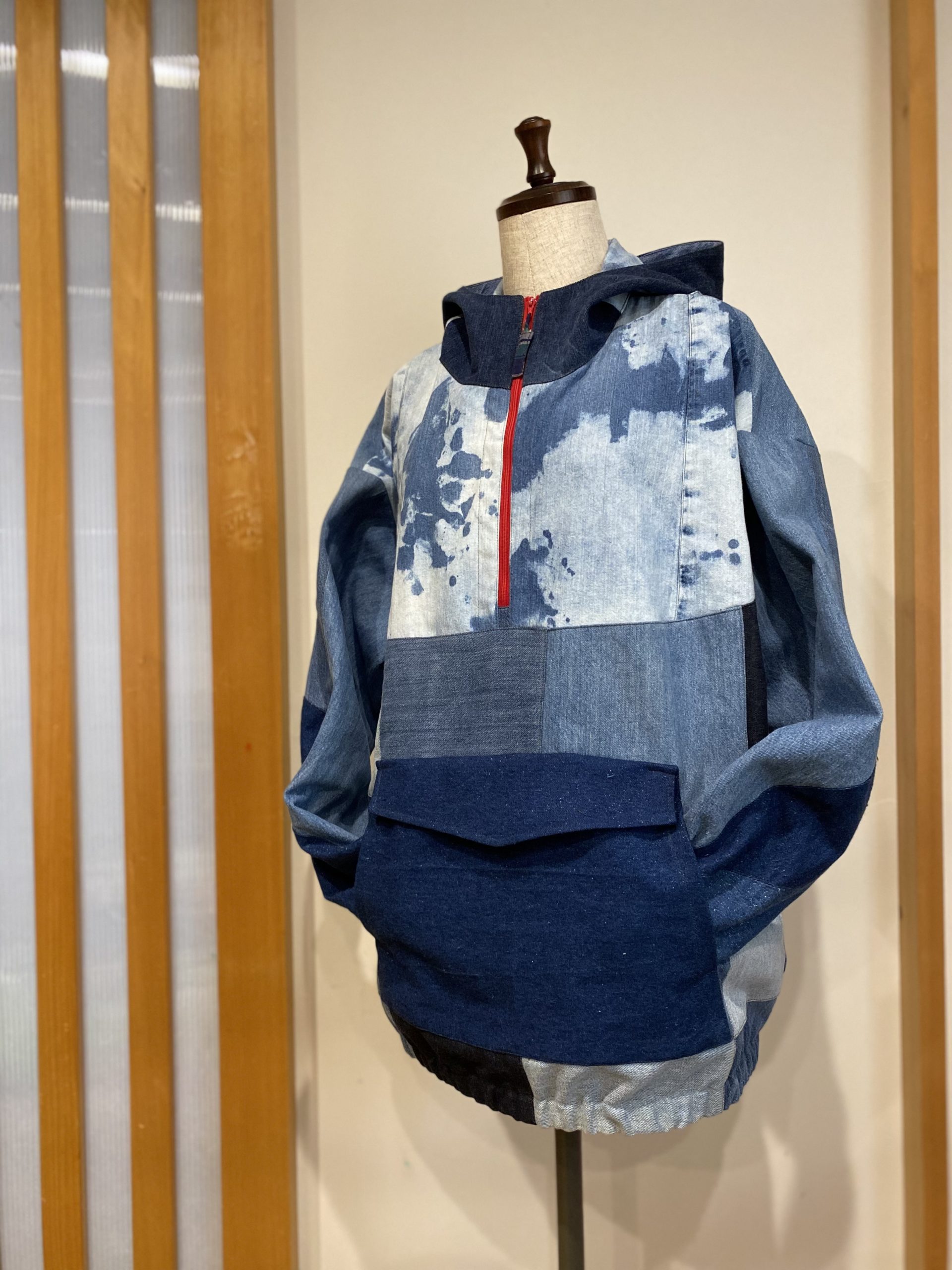 アップサイクル デニムパッチワーク アノラックパーカー